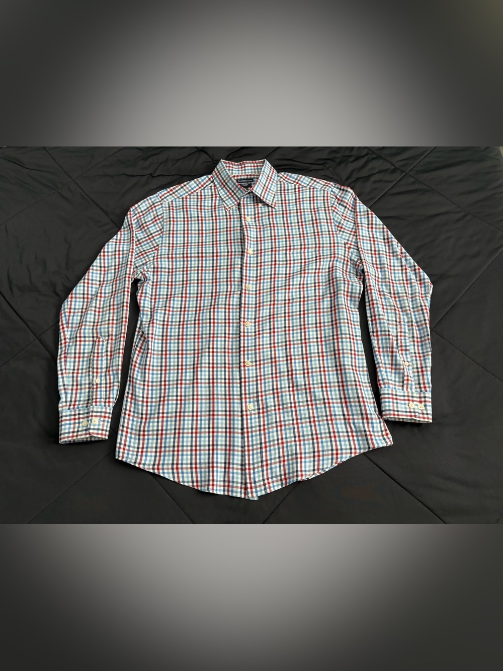 croft & barrow White, Blue, & Red Plaid Long-Sleeve Button Down Shirt